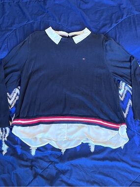 Tommy Hilfiger Navy Sweater with Red & White Trim